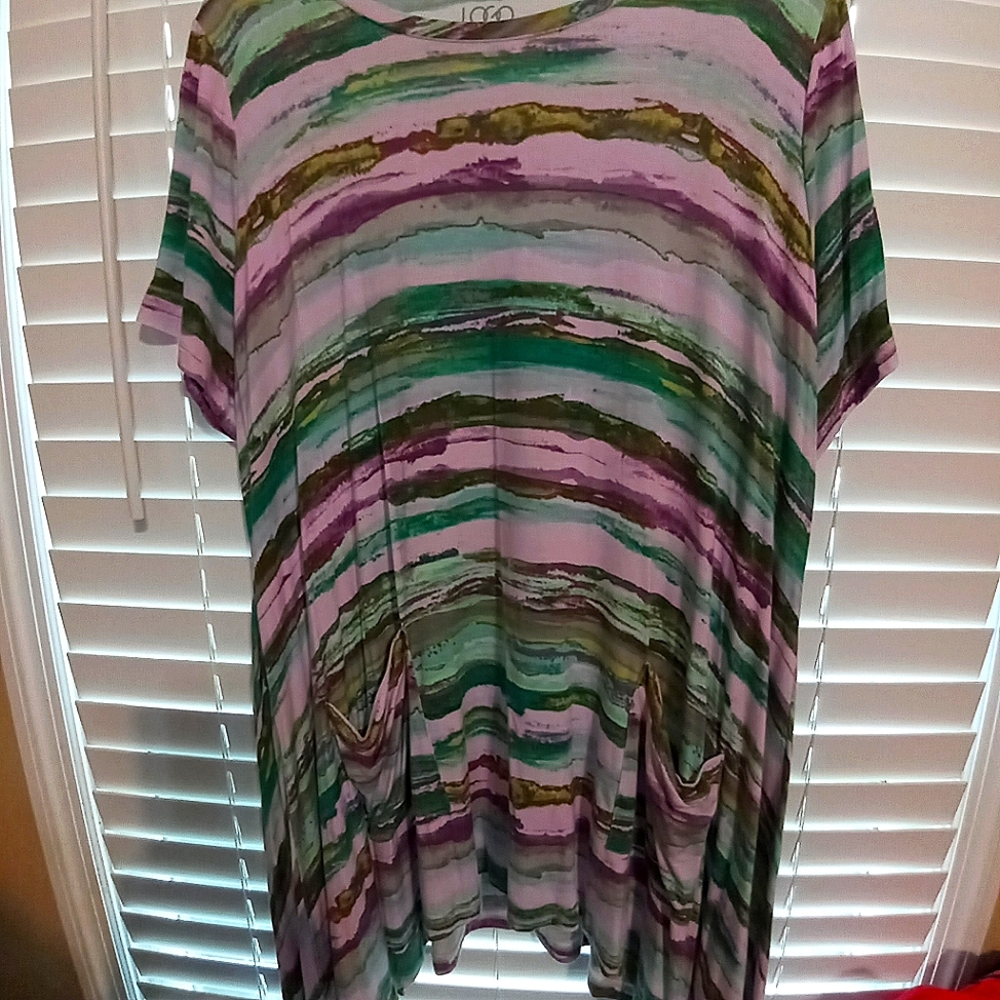 LOGO 1X Purples/Greens wavy stripe short sleeve shirt